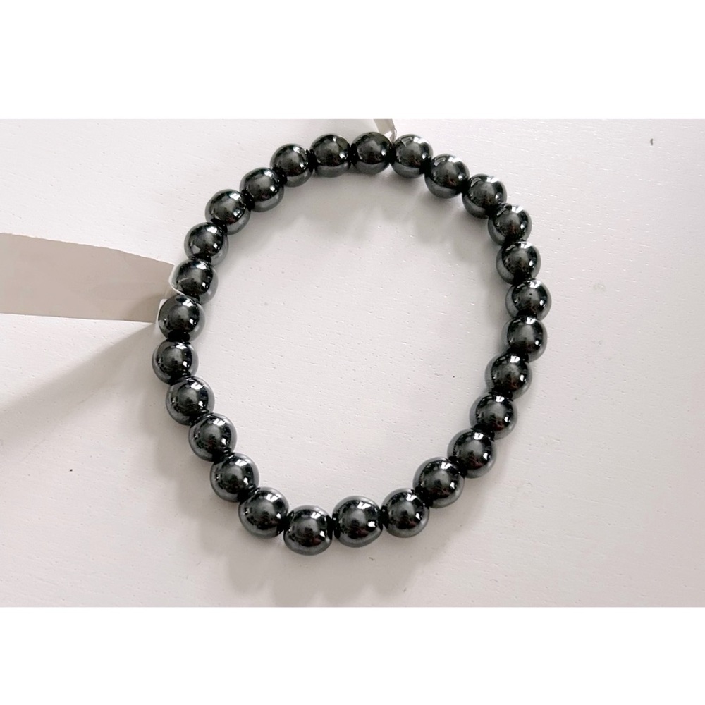 Metal pewter color ball beaded stretch bracelet let nwt